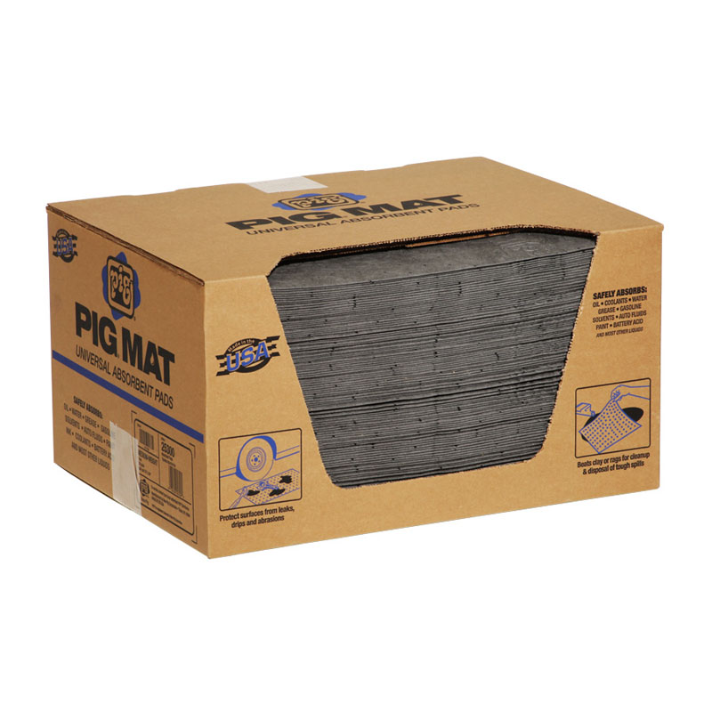 PIG Absorbent Mat Pads - 14oz Capacity, 15" X 20", Absorbs Oil, Water, Coolants - 200 Count (MAT204)