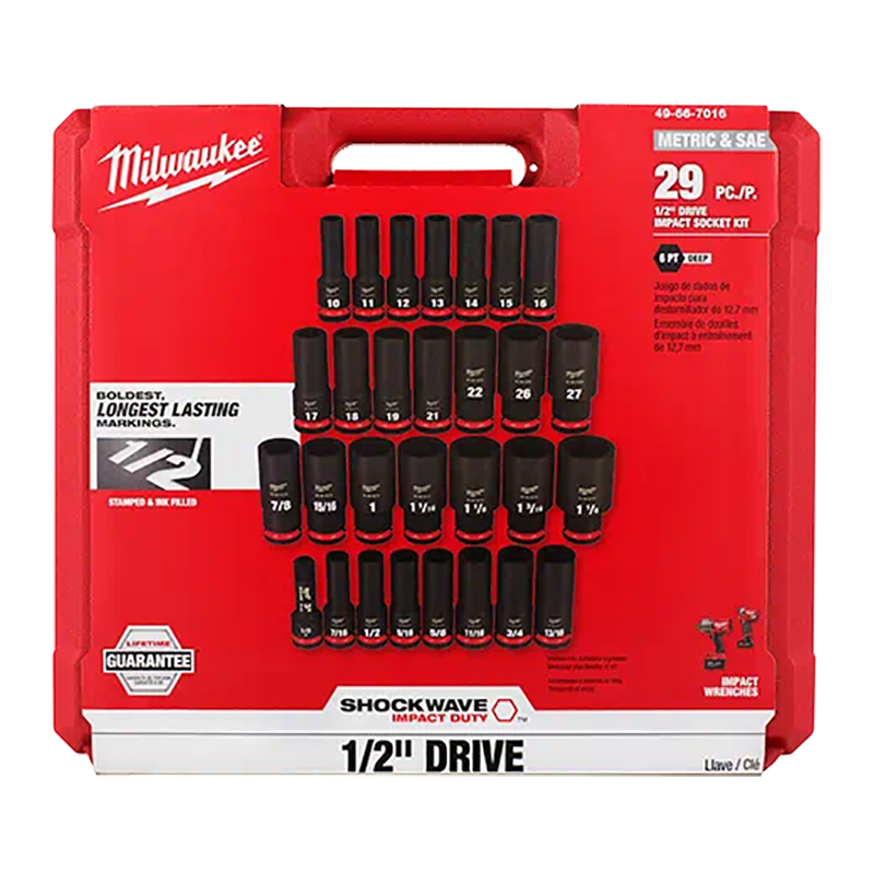 Milwaukee 29 Pc Shockwave Impact Duty 1/2 inch Drive SAE and
